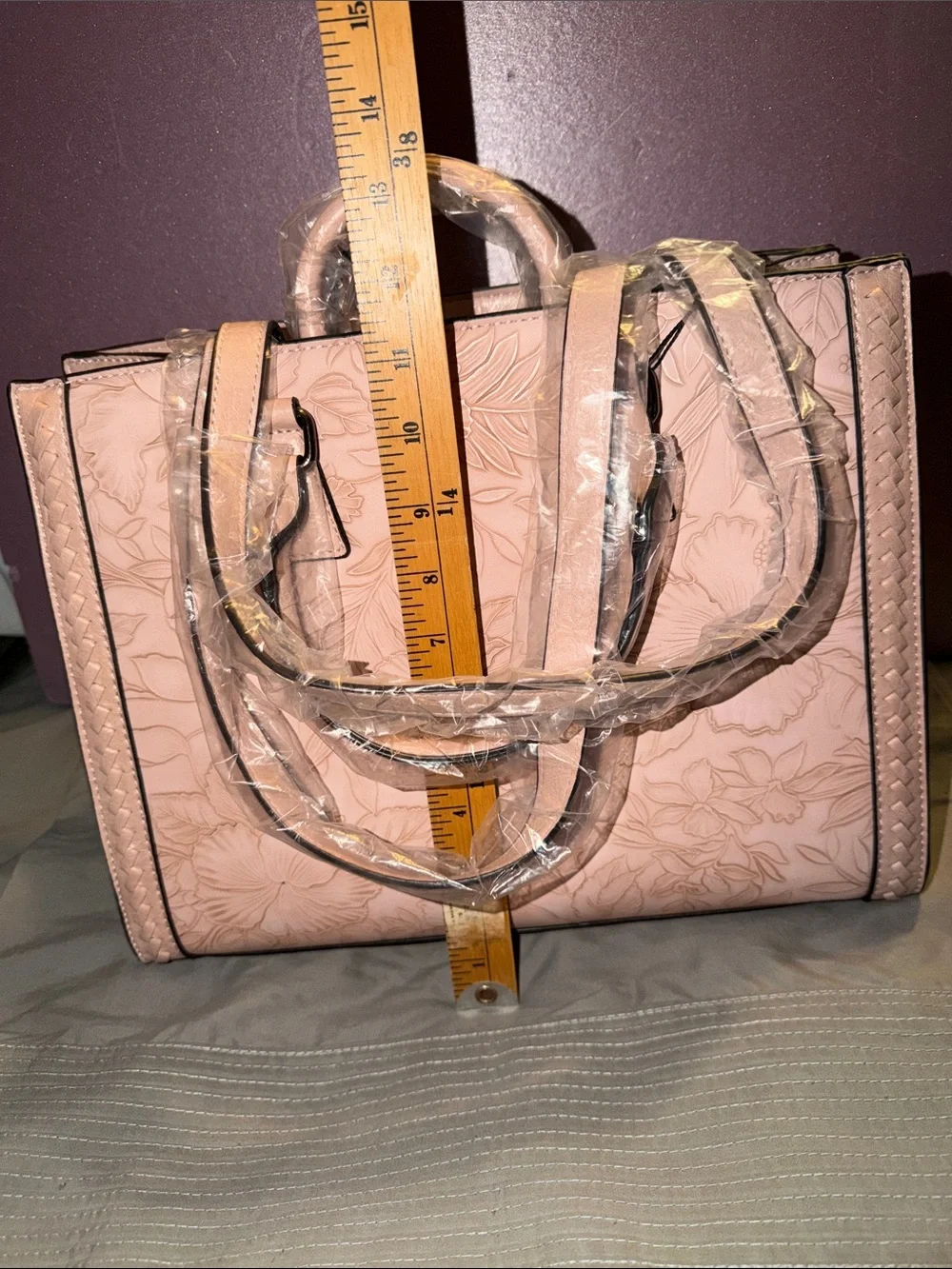 NWT 2-Piece Blush Pink Floral Embossed Structured Satchel & Mini Tote Bag Set